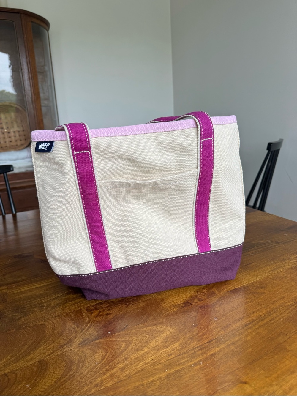 Lands End Canvas Zip Top Tote Bag Long Handle Purple Medium New Pockets Travel - Picture 5 of 10